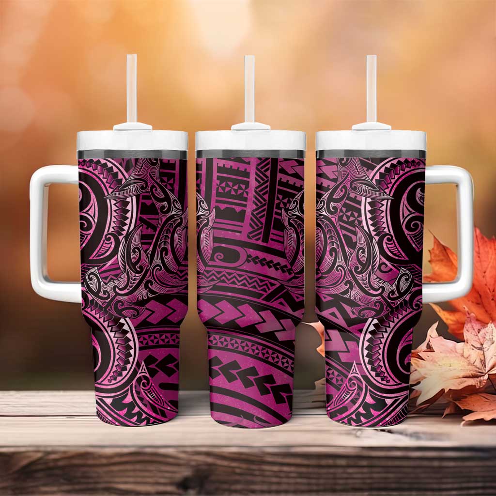 New Zealand Hammerhead Shark Tumbler With Handle Maori Haehae Mangopare Pink LT14 - Polynesian Pride