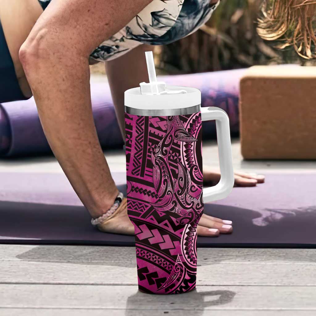 New Zealand Hammerhead Shark Tumbler With Handle Maori Haehae Mangopare Pink LT14 - Polynesian Pride