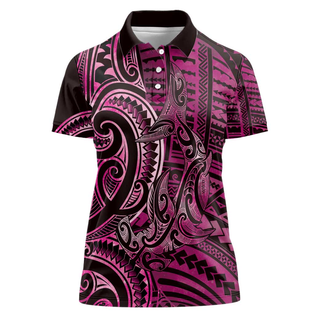 New Zealand Hammerhead Shark Women Polo Shirt Maori Haehae Mangopare Pink - Polynesian Pride