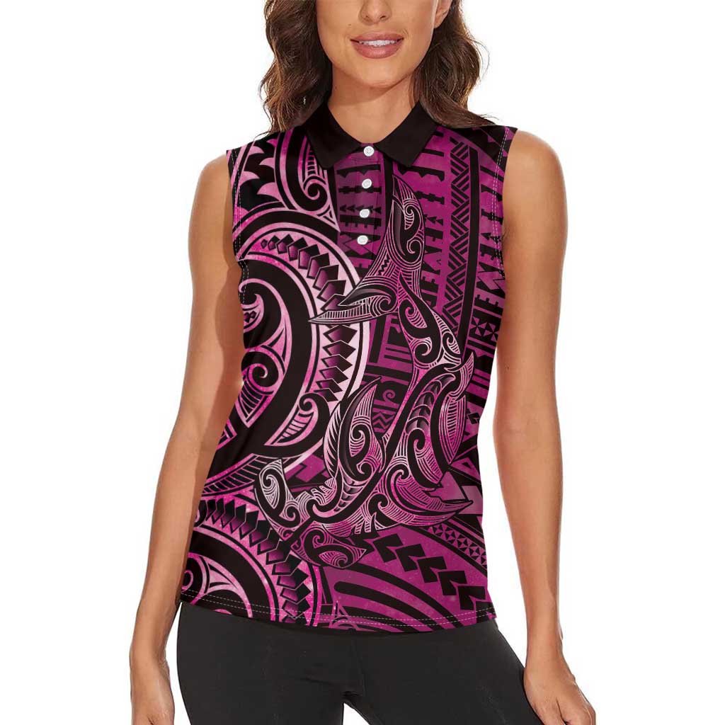 New Zealand Hammerhead Shark Women Sleeveless Polo Shirt Maori Haehae Mangopare Pink LT14 - Polynesian Pride