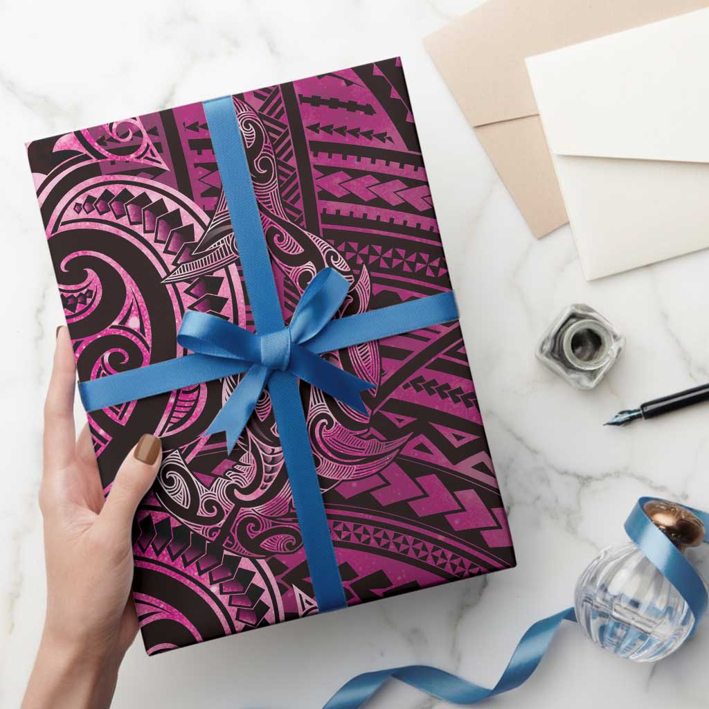 New Zealand Hammerhead Shark Wrapping Paper Maori Haehae Mangopare Pink - Polynesian Pride