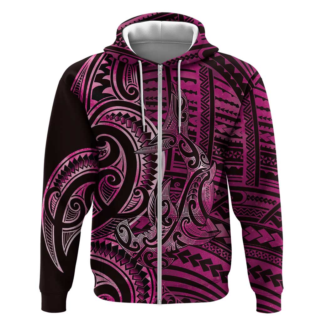 New Zealand Hammerhead Shark Zip Hoodie Maori Haehae Mangopare Pink LT14 Zip Hoodie Pink - Polynesian Pride