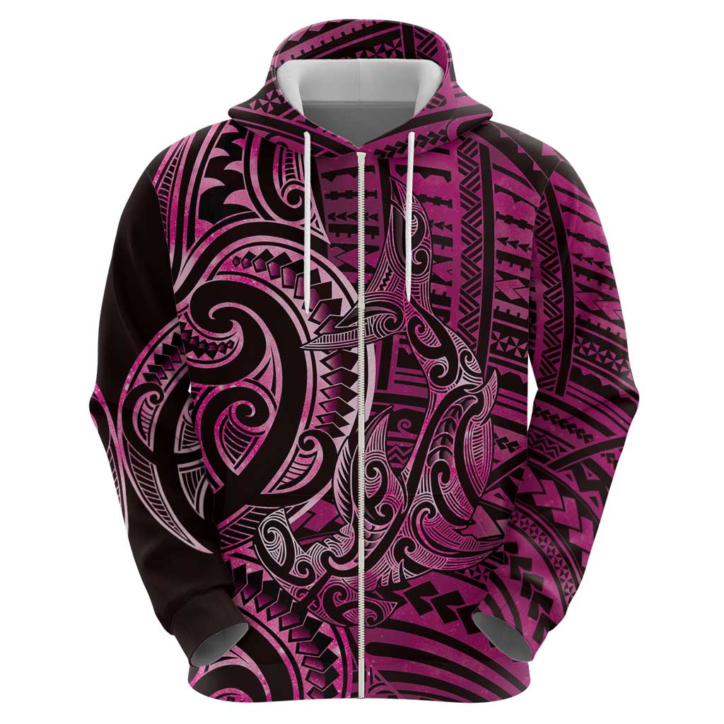 New Zealand Hammerhead Shark Zip Hoodie Maori Haehae Mangopare Pink LT14 - Polynesian Pride
