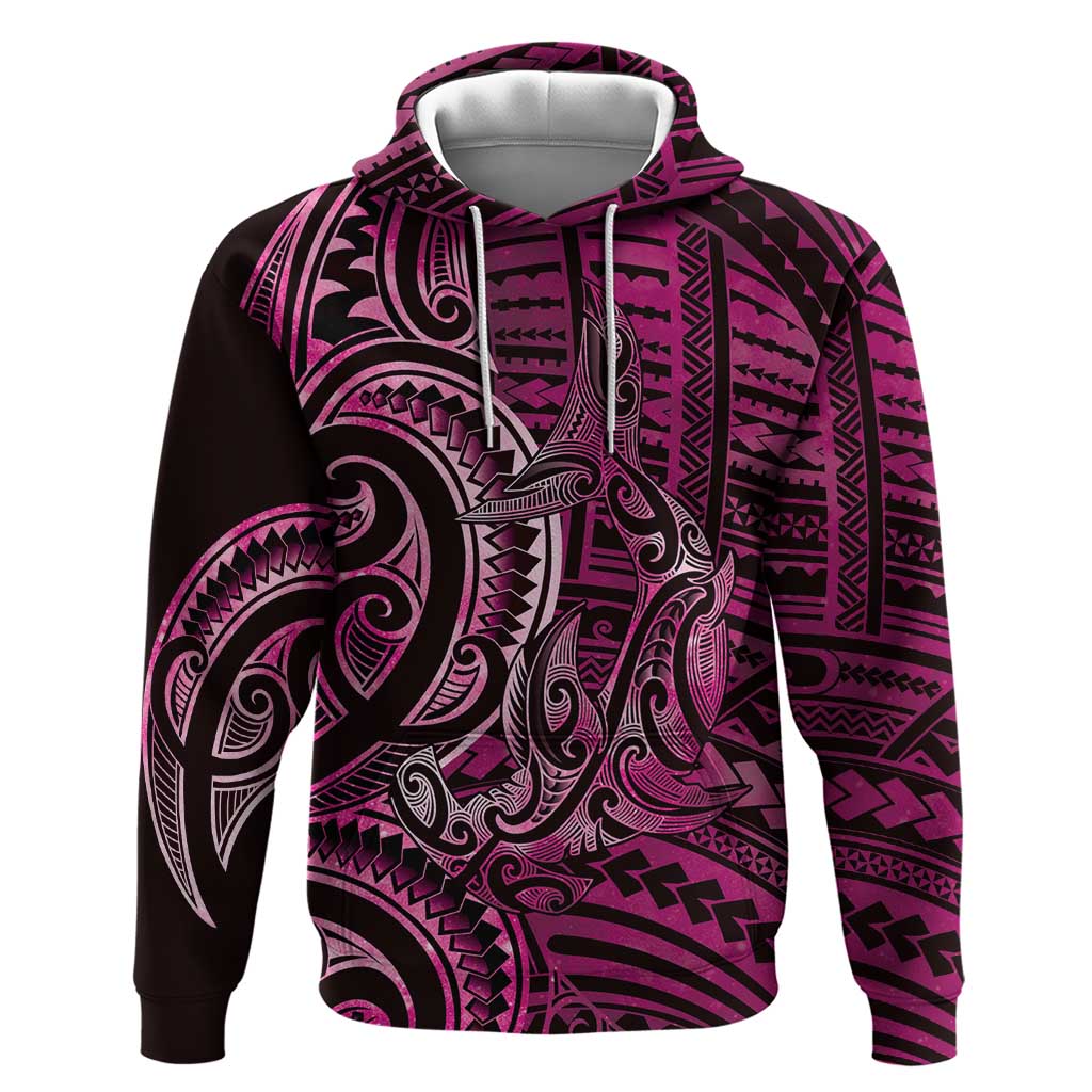 New Zealand Hammerhead Shark Zip Hoodie Maori Haehae Mangopare Pink LT14 Pullover Hoodie Pink - Polynesian Pride