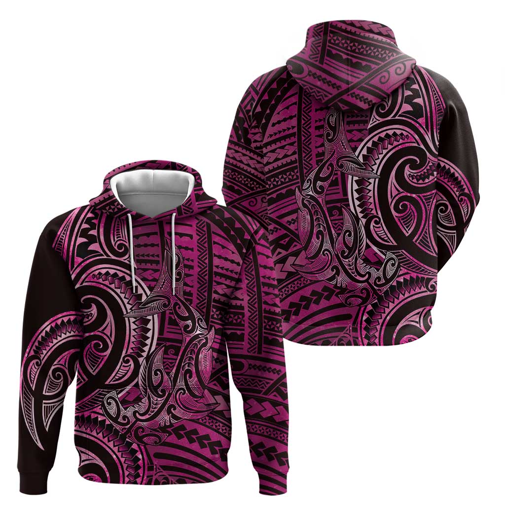 New Zealand Hammerhead Shark Zip Hoodie Maori Haehae Mangopare Pink LT14 - Polynesian Pride