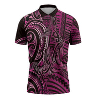 New Zealand Hammerhead Shark Zipper Polo Shirt Maori Haehae Mangopare Pink LT14 Pink - Polynesian Pride