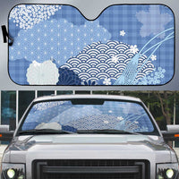 Blue Palaka Japanese Patterns Auto Sun Shade Asanoha Seigaiha Sakura Motif LT14 Blue - Polynesian Pride