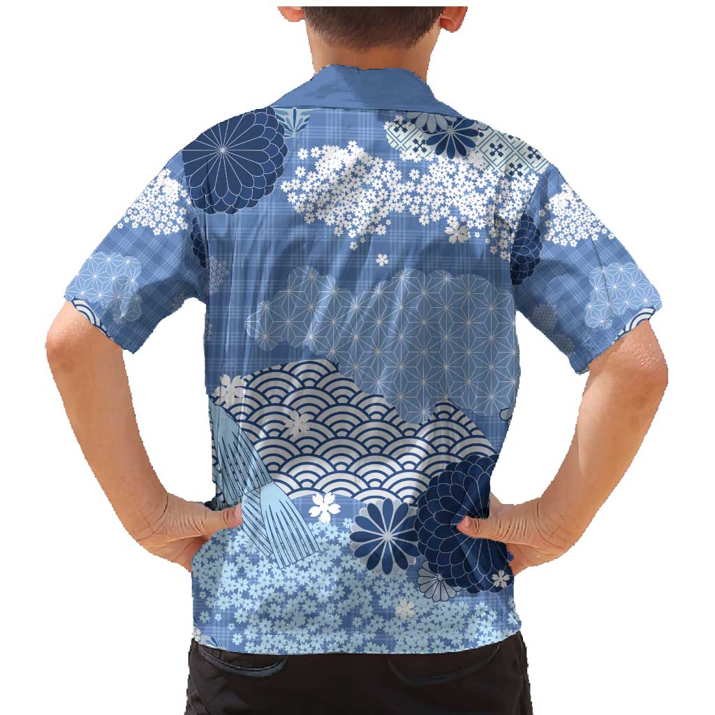 Blue Palaka Japanese Patterns Family Matching Mermaid Dress and Hawaiian Shirt Asanoha Seigaiha Sakura Motif LT14 - Polynesian Pride