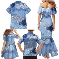 Blue Palaka Japanese Patterns Family Matching Mermaid Dress and Hawaiian Shirt Asanoha Seigaiha Sakura Motif LT14 - Polynesian Pride