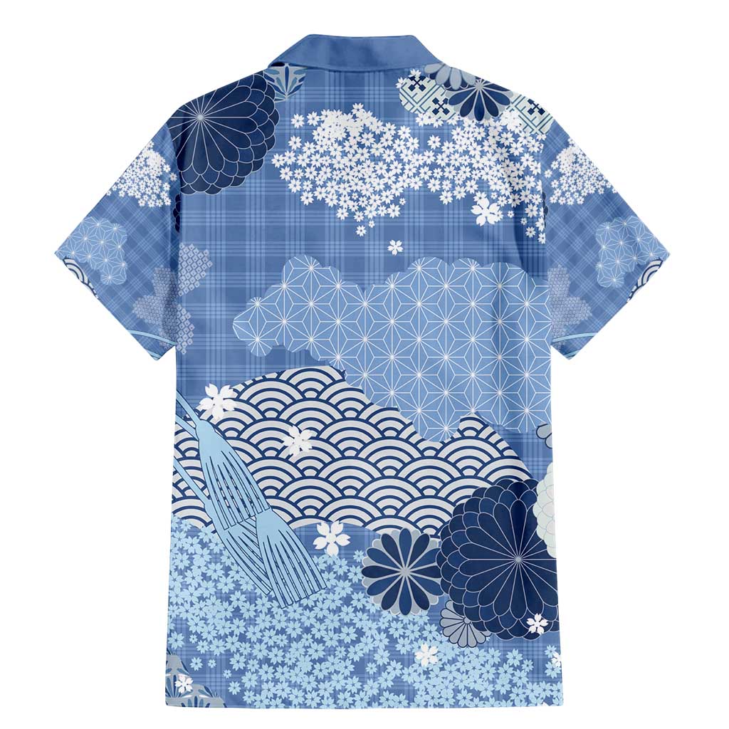 Blue Palaka Japanese Patterns Family Matching Mermaid Dress and Hawaiian Shirt Asanoha Seigaiha Sakura Motif LT14 - Polynesian Pride