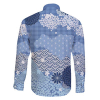 Blue Palaka Japanese Patterns Family Matching Mermaid Dress and Hawaiian Shirt Asanoha Seigaiha Sakura Motif LT14 - Polynesian Pride