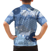 Blue Palaka Japanese Patterns Family Matching Off Shoulder Maxi Dress and Hawaiian Shirt Asanoha Seigaiha Sakura Motif LT14 - Polynesian Pride