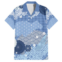 Blue Palaka Japanese Patterns Family Matching Summer Maxi Dress and Hawaiian Shirt Asanoha Seigaiha Sakura Motif LT14 Dad's Shirt - Short Sleeve Blue - Polynesian Pride