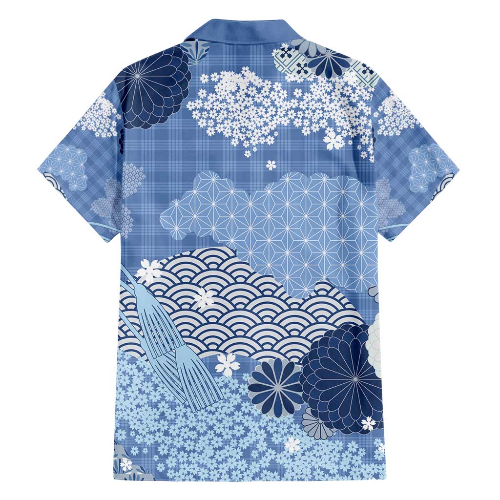 Blue Palaka Japanese Patterns Family Matching Summer Maxi Dress and Hawaiian Shirt Asanoha Seigaiha Sakura Motif LT14 - Polynesian Pride