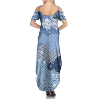 Blue Palaka Japanese Patterns Family Matching Summer Maxi Dress and Hawaiian Shirt Asanoha Seigaiha Sakura Motif LT14 - Polynesian Pride