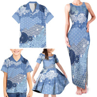 Blue Palaka Japanese Patterns Family Matching Tank Maxi Dress and Hawaiian Shirt Asanoha Seigaiha Sakura Motif LT14 - Polynesian Pride