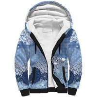 Blue Palaka Japanese Patterns Sherpa Hoodie Asanoha Seigaiha Sakura Motif LT14 Unisex Blue - Polynesian Pride