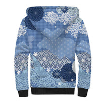 Blue Palaka Japanese Patterns Sherpa Hoodie Asanoha Seigaiha Sakura Motif LT14 - Polynesian Pride