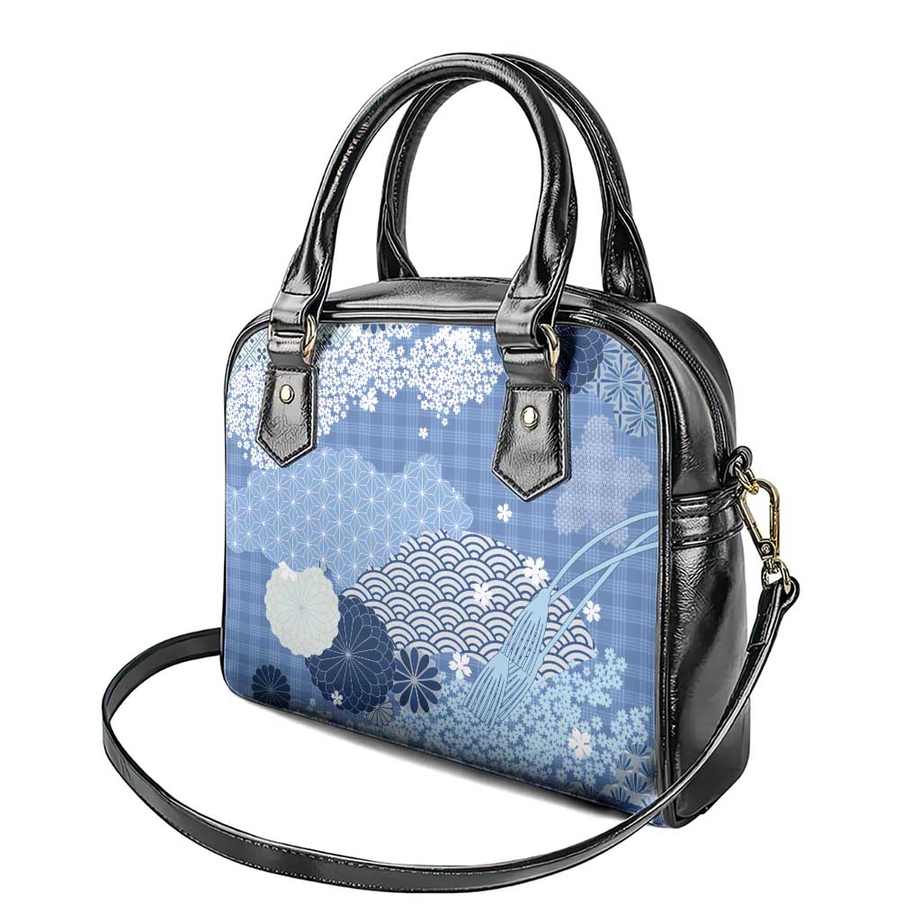 Blue Palaka Japanese Patterns Shoulder Handbag Asanoha Seigaiha Sakura Motif - Polynesian Pride