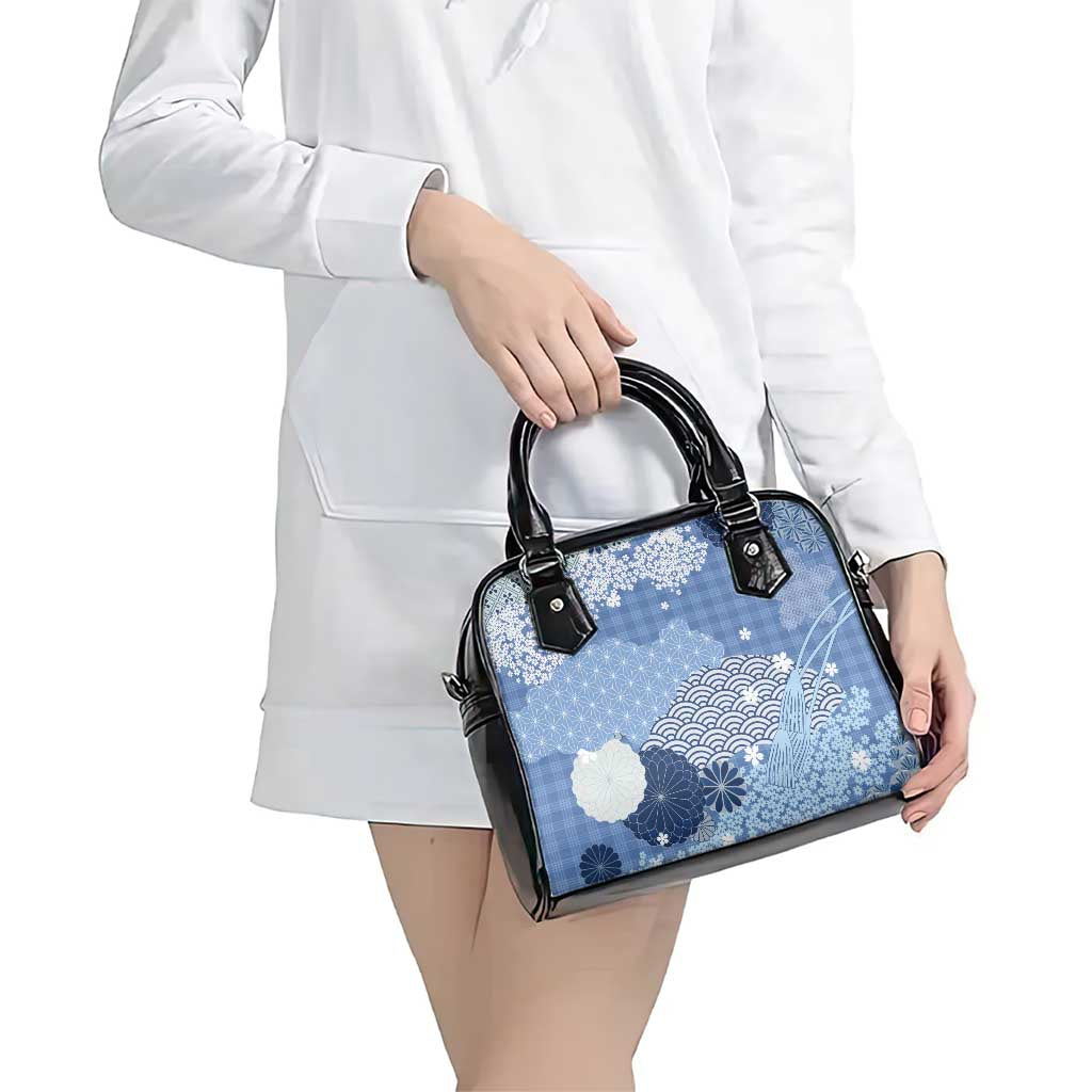 Blue Palaka Japanese Patterns Shoulder Handbag Asanoha Seigaiha Sakura Motif - Polynesian Pride