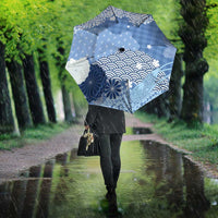 Blue Palaka Japanese Patterns Umbrella Asanoha Seigaiha Sakura Motif - Polynesian Pride