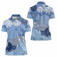 Blue Palaka Japanese Patterns Women Polo Shirt Asanoha Seigaiha Sakura Motif - Polynesian Pride