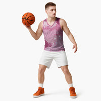 Pink Palaka Japanese Patterns Basketball Jersey Asanoha Seigaiha Sakura Motif - Polynesian Pride
