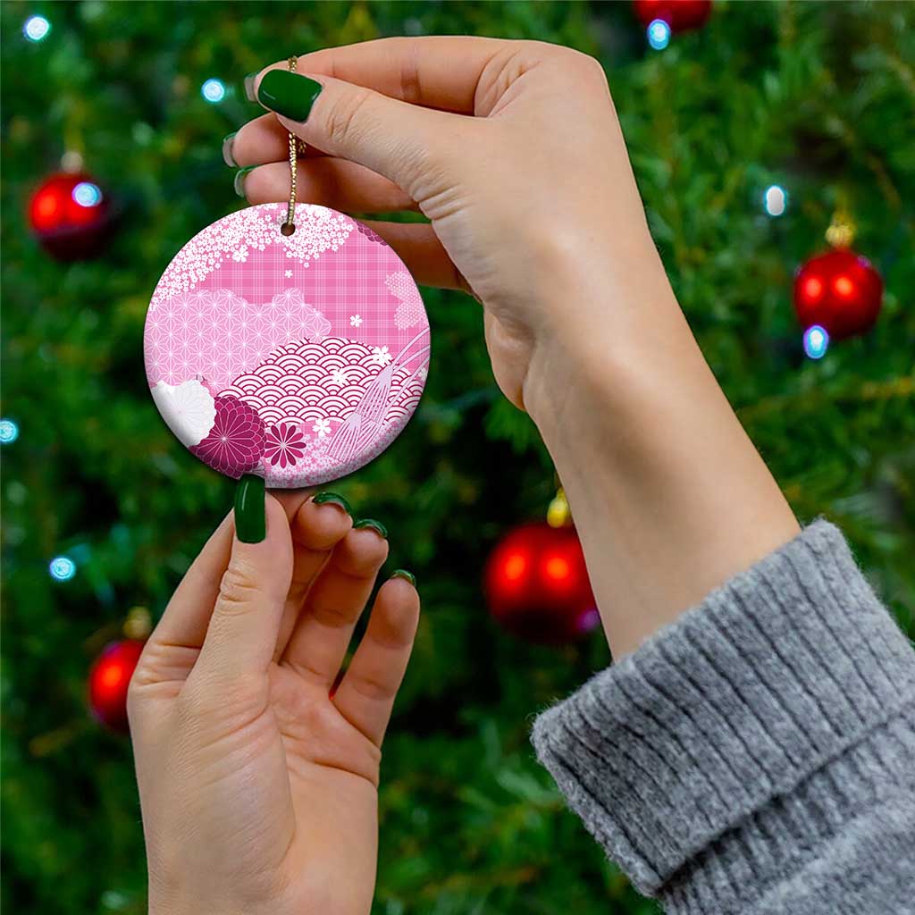 Pink Palaka Japanese Patterns Ceramic Ornament Asanoha Seigaiha Sakura Motif - Polynesian Pride