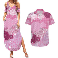 Pink Palaka Japanese Patterns Couples Matching Summer Maxi Dress and Hawaiian Shirt Asanoha Seigaiha Sakura Motif LT14 Pink - Polynesian Pride