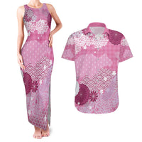 Pink Palaka Japanese Patterns Couples Matching Tank Maxi Dress and Hawaiian Shirt Asanoha Seigaiha Sakura Motif LT14 Pink - Polynesian Pride