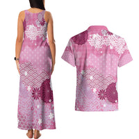 Pink Palaka Japanese Patterns Couples Matching Tank Maxi Dress and Hawaiian Shirt Asanoha Seigaiha Sakura Motif LT14 - Polynesian Pride