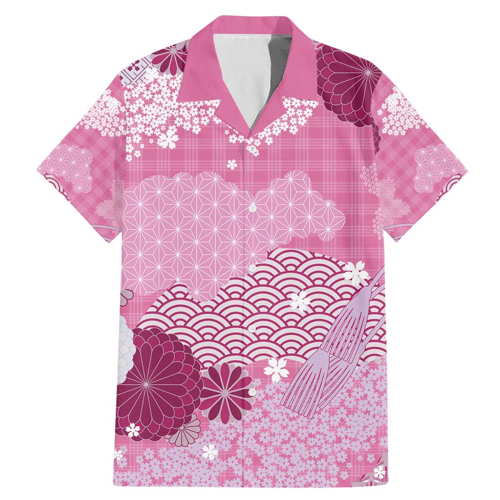 Pink Palaka Japanese Patterns Family Matching Mermaid Dress and Hawaiian Shirt Asanoha Seigaiha Sakura Motif LT14 Dad's Shirt - Short Sleeve Pink - Polynesian Pride