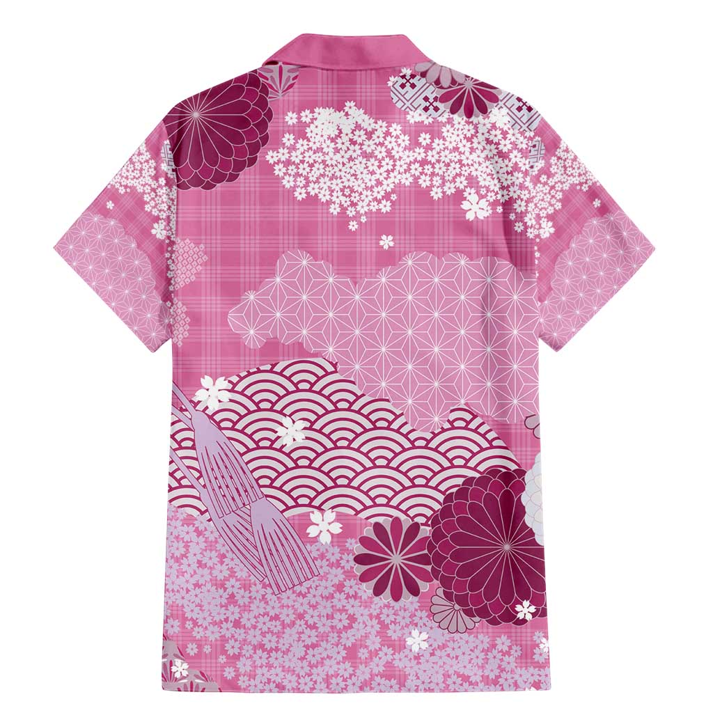 Pink Palaka Japanese Patterns Family Matching Mermaid Dress and Hawaiian Shirt Asanoha Seigaiha Sakura Motif LT14 - Polynesian Pride