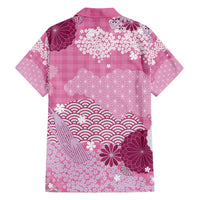 Pink Palaka Japanese Patterns Family Matching Off The Shoulder Long Sleeve Dress and Hawaiian Shirt Asanoha Seigaiha Sakura Motif LT14 - Polynesian Pride