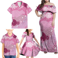 Pink Palaka Japanese Patterns Family Matching Off Shoulder Maxi Dress and Hawaiian Shirt Asanoha Seigaiha Sakura Motif LT14 - Polynesian Pride
