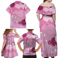 Pink Palaka Japanese Patterns Family Matching Off Shoulder Maxi Dress and Hawaiian Shirt Asanoha Seigaiha Sakura Motif LT14 - Polynesian Pride