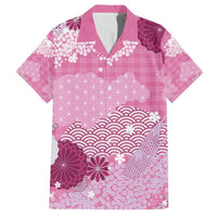 Pink Palaka Japanese Patterns Family Matching Off Shoulder Maxi Dress and Hawaiian Shirt Asanoha Seigaiha Sakura Motif LT14 Dad's Shirt - Short Sleeve Pink - Polynesian Pride