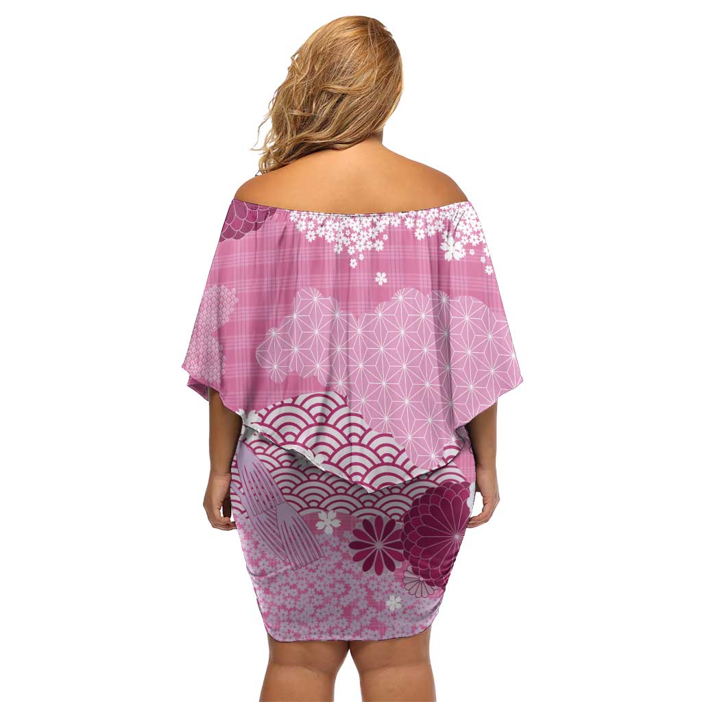 Pink Palaka Japanese Patterns Family Matching Off Shoulder Short Dress and Hawaiian Shirt Asanoha Seigaiha Sakura Motif LT14 - Polynesian Pride