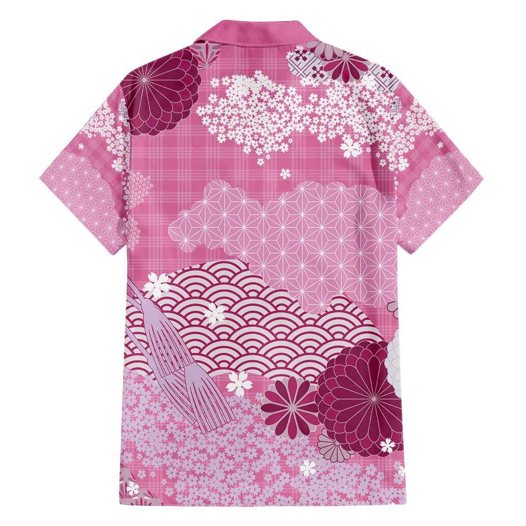 Pink Palaka Japanese Patterns Family Matching Puletasi and Hawaiian Shirt Asanoha Seigaiha Sakura Motif LT14 - Polynesian Pride