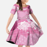 Pink Palaka Japanese Patterns Family Matching Tank Maxi Dress and Hawaiian Shirt Asanoha Seigaiha Sakura Motif LT14 Daughter's Dress Pink - Polynesian Pride