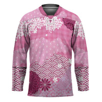 Pink Palaka Japanese Patterns Hockey Jersey Asanoha Seigaiha Sakura Motif - Polynesian Pride