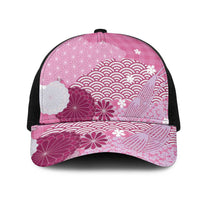 Pink Japanese Traditional Motifs Mesh Trucker Cap Palaka With Asanoha Seigaiha Sakura - Polynesian Pride