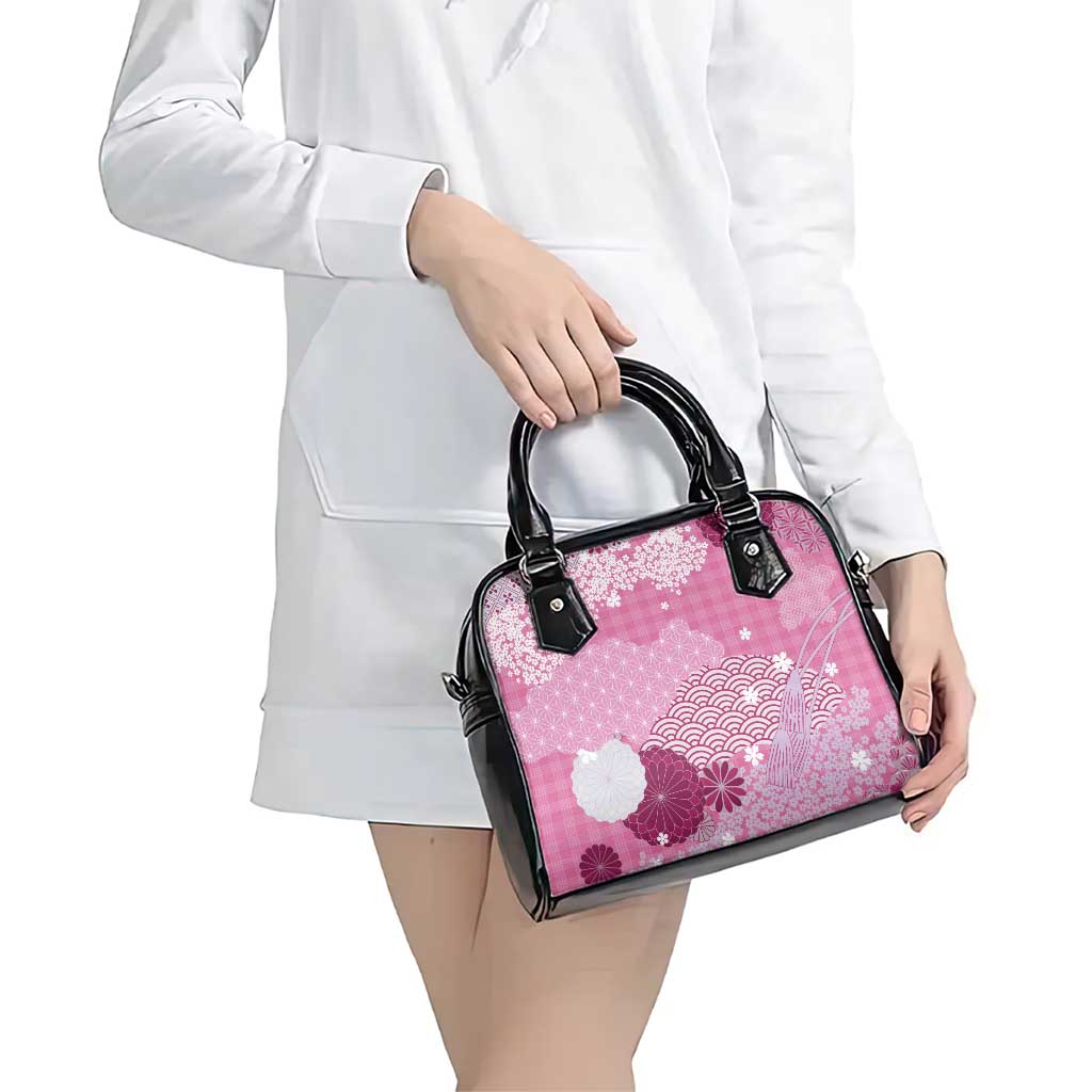 Pink Palaka Japanese Patterns Shoulder Handbag Asanoha Seigaiha Sakura Motif - Polynesian Pride