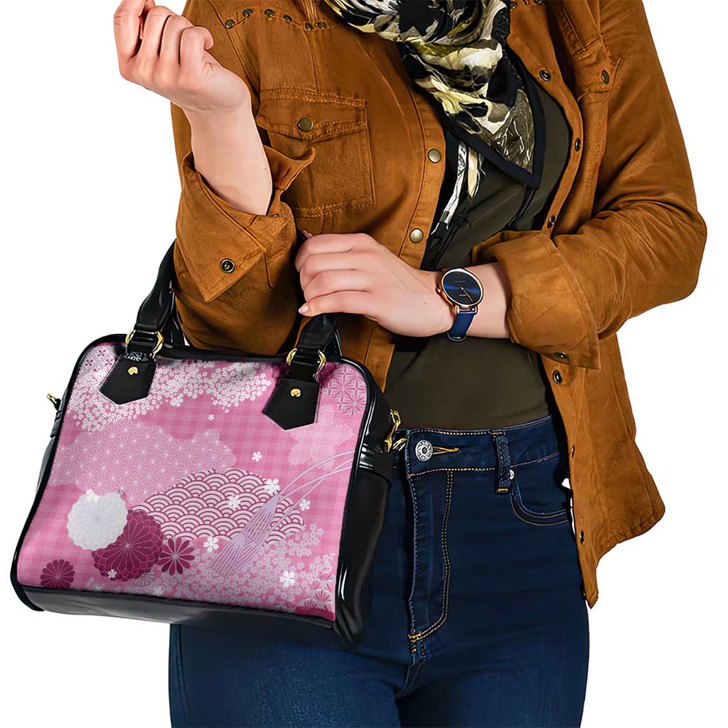Pink Palaka Japanese Patterns Shoulder Handbag Asanoha Seigaiha Sakura Motif - Polynesian Pride