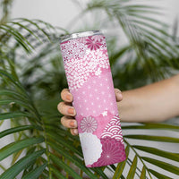 Pink Palaka Japanese Patterns Skinny Tumbler Asanoha Seigaiha Sakura Motif LT14 - Polynesian Pride