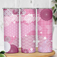 Pink Palaka Japanese Patterns Skinny Tumbler Asanoha Seigaiha Sakura Motif LT14 - Polynesian Pride