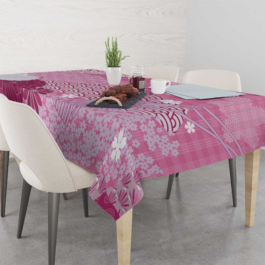 Pink Palaka Japanese Patterns Tablecloth Asanoha Seigaiha Sakura Motif LT14 - Polynesian Pride