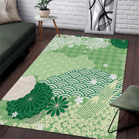 Green Palaka Japanese Patterns Area Rug Asanoha Seigaiha Sakura Motif LT14 Green - Polynesian Pride