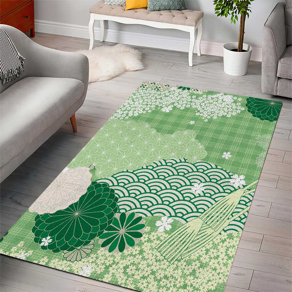 Green Palaka Japanese Patterns Area Rug Asanoha Seigaiha Sakura Motif LT14 - Polynesian Pride