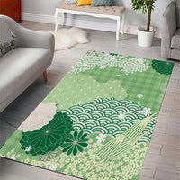 Green Palaka Japanese Patterns Area Rug Asanoha Seigaiha Sakura Motif LT14 - Polynesian Pride
